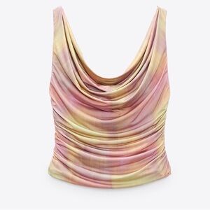 Zara Pastel Pink and Yellow Draped Blouse